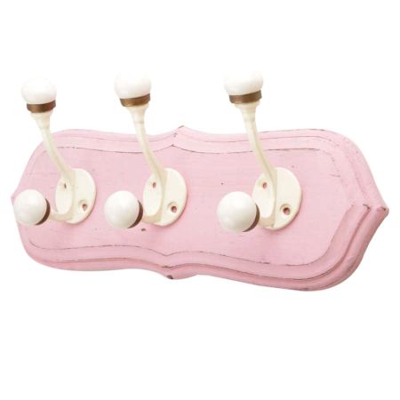 Pink Cream Double Loop Ceramic Iron Wooden Hooks